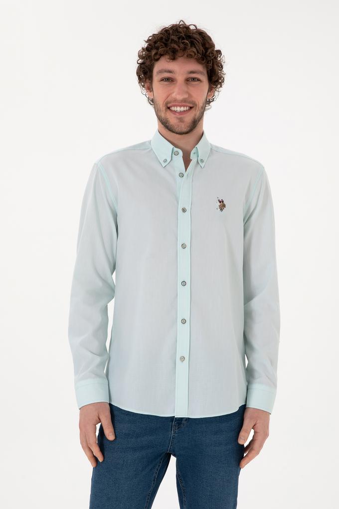 Erkek Su Yeşili Uzun Kollu Basic Gömlek