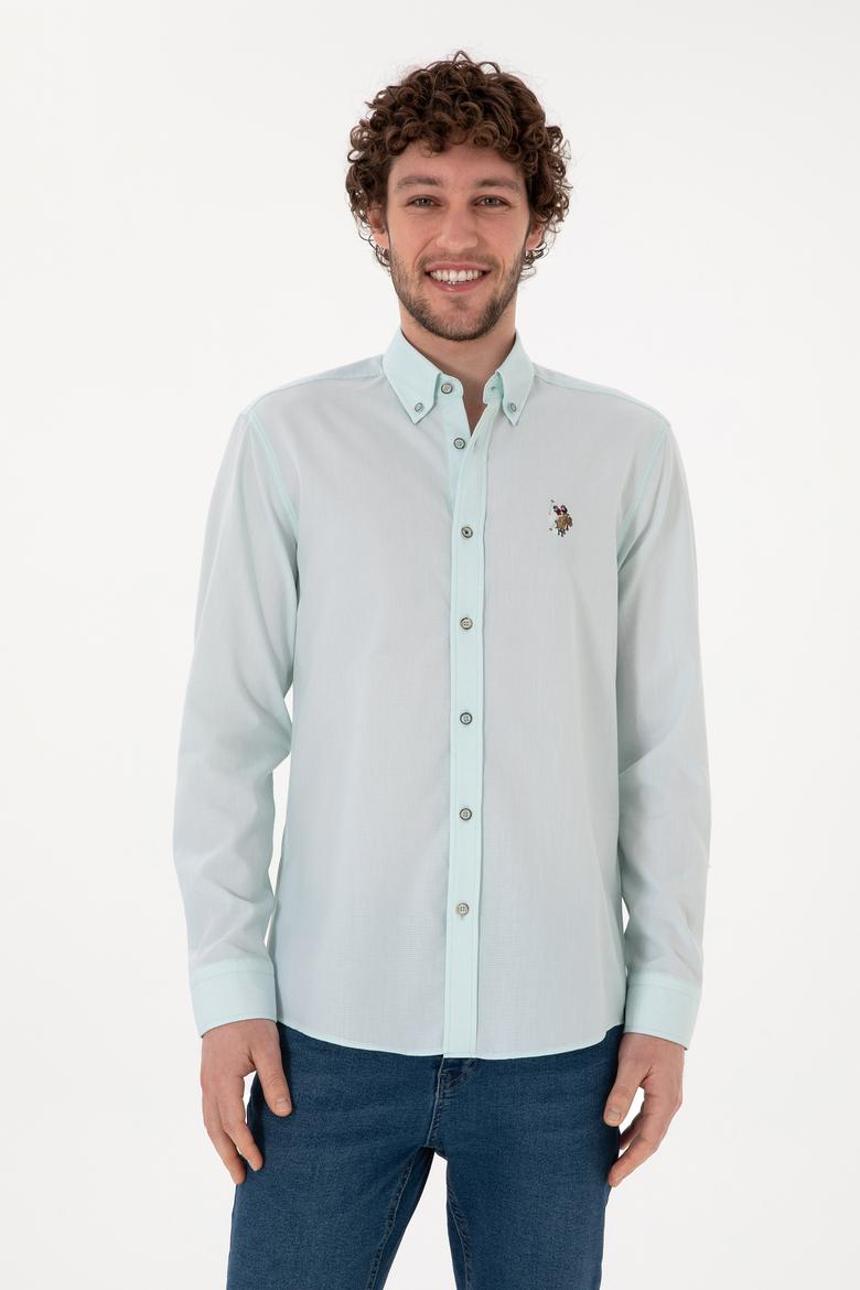 Erkek Su Yeşili Uzun Kollu Basic Gömlek