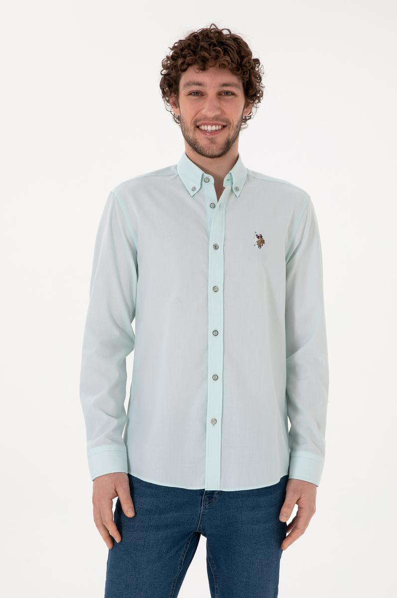 Erkek Su Yeşili Uzun Kollu Basic Gömlek