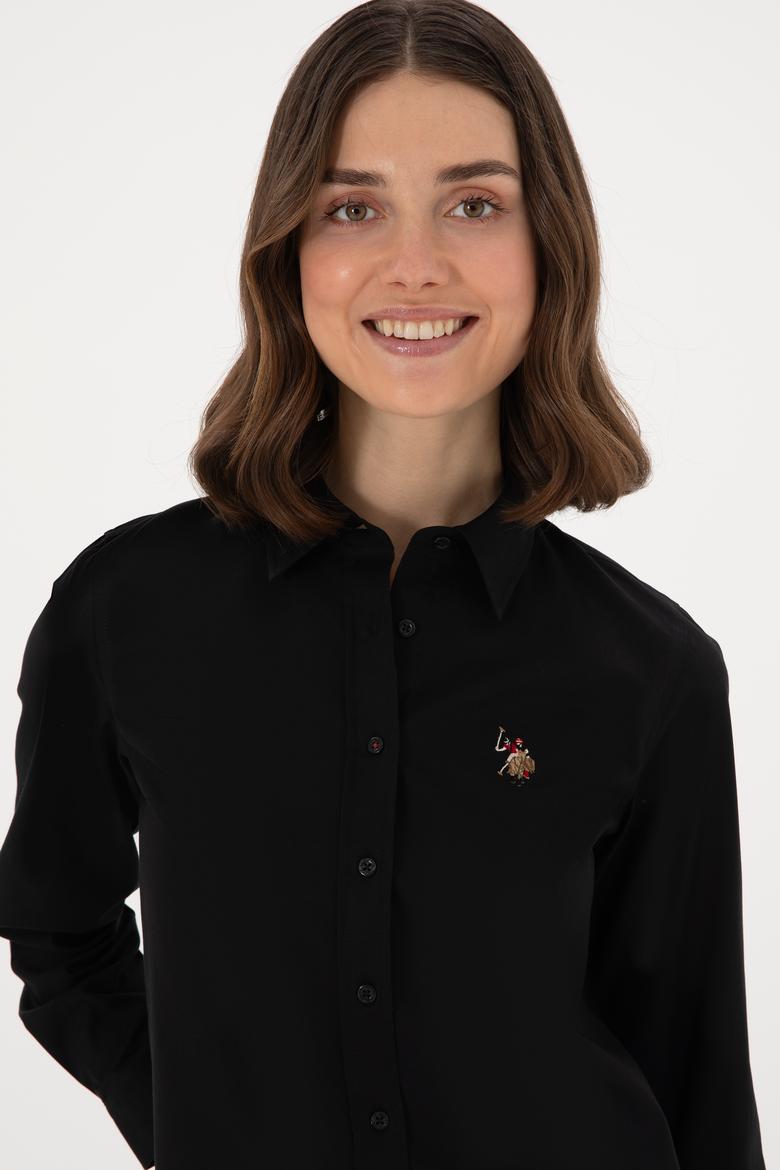 Kadın Siyah Uzun Kollu Basic Gömlek - 50298089028