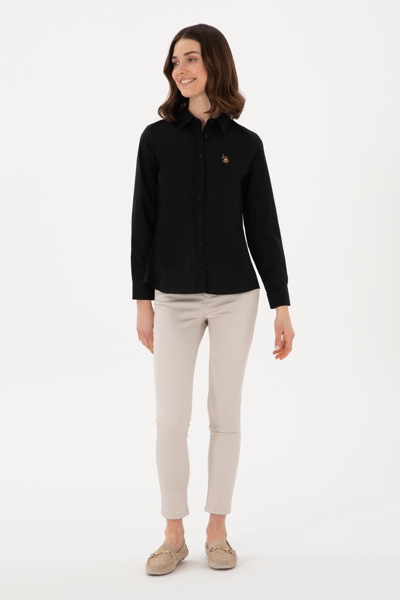 Kadın Siyah Uzun Kollu Basic Gömlek - 50298089028