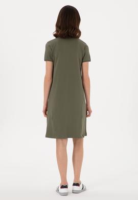 Kadın Koyu Haki Polo Yaka Mini Boy Örme Elbise - 50300881053