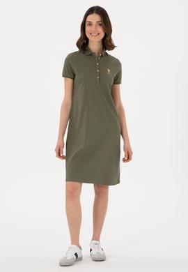 Kadın Koyu Haki Polo Yaka Mini Boy Örme Elbise - 50300881053