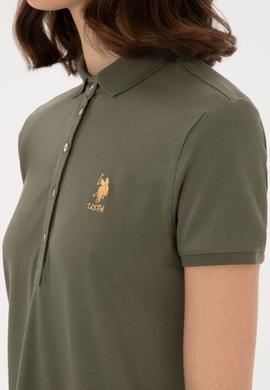 Kadın Koyu Haki Polo Yaka Mini Boy Örme Elbise - 50300881053