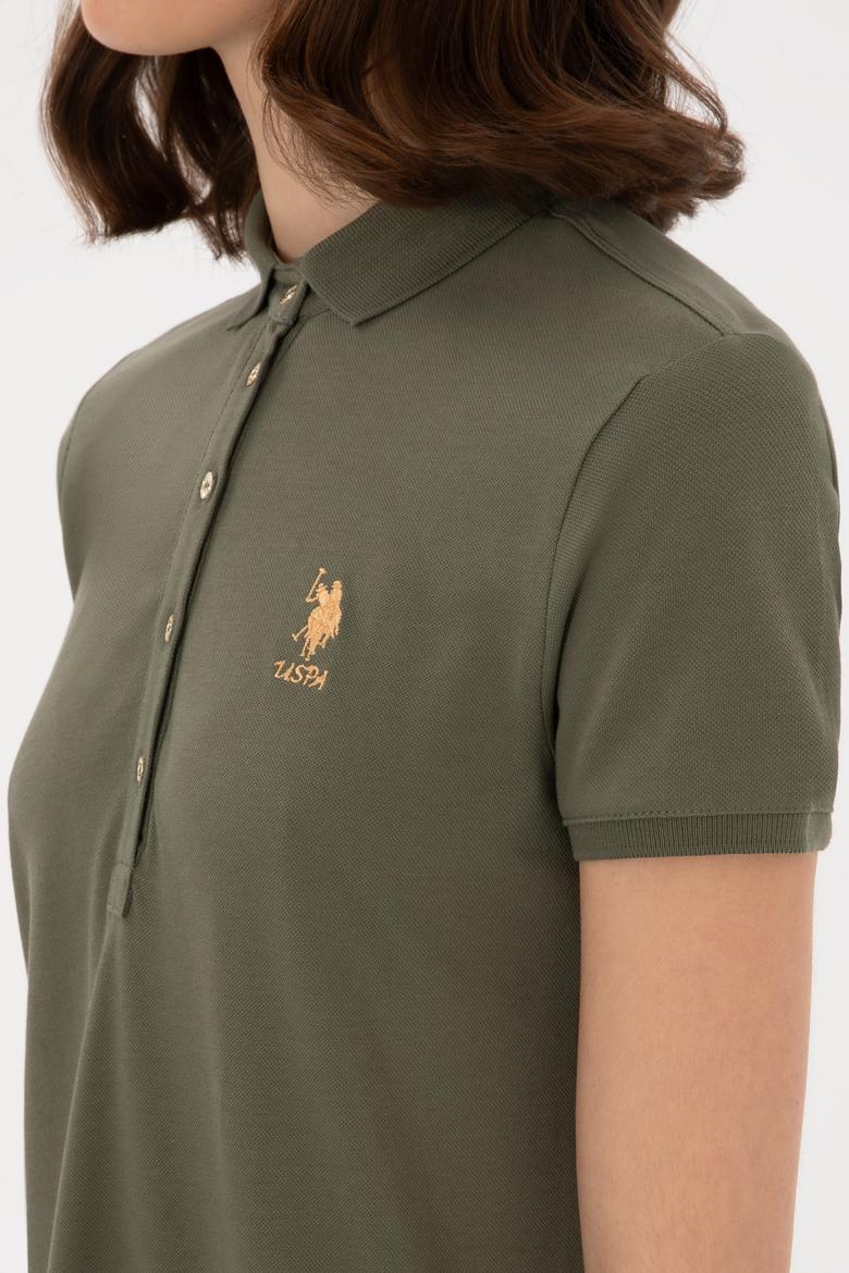 Kadın Koyu Haki Polo Yaka Mini Boy Örme Elbise - 50300881053