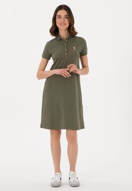 Kadın Koyu Haki Polo Yaka Mini Boy Örme Elbise - 50300881053