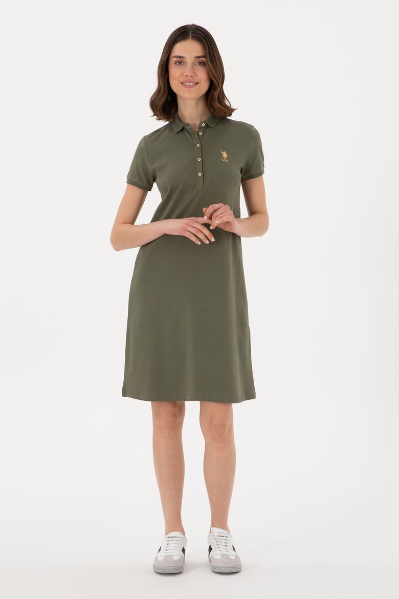 Kadın Koyu Haki Polo Yaka Mini Boy Örme Elbise - 50300881053
