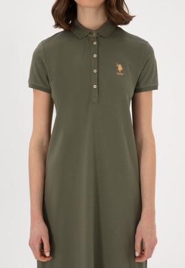 Kadın Koyu Haki Polo Yaka Mini Boy Örme Elbise - 50300881053