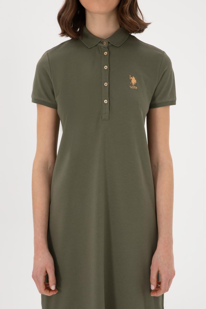Kadın Koyu Haki Polo Yaka Mini Boy Örme Elbise - 50300881053