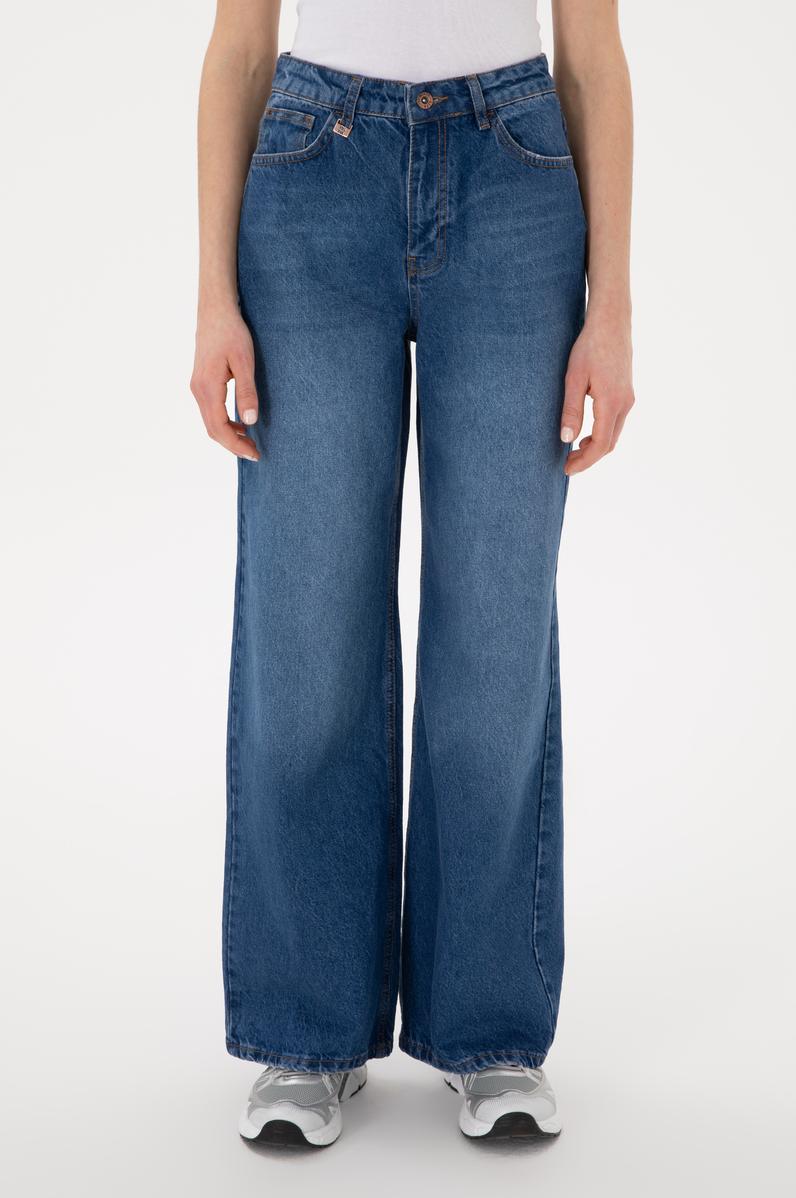 Kadın Mavi Loose Fit Jean Pantolon