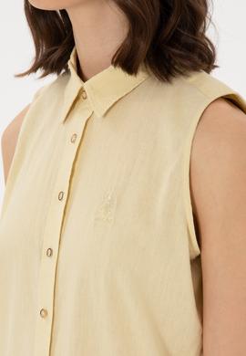 Kadın Açık Haki Keten Karışımlı Kısa Kollu Gömlek - 50298111110