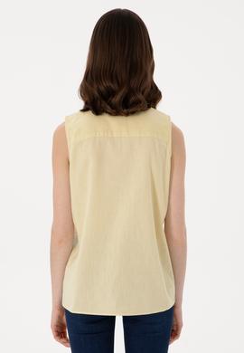 Kadın Açık Haki Keten Karışımlı Kısa Kollu Gömlek - 50298111110