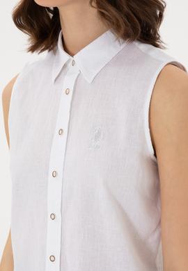 Kadın Beyaz Keten Karışımlı Kısa Kollu Gömlek - 50298111008