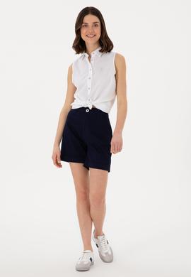 Kadın Beyaz Keten Karışımlı Kısa Kollu Gömlek - 50298111008