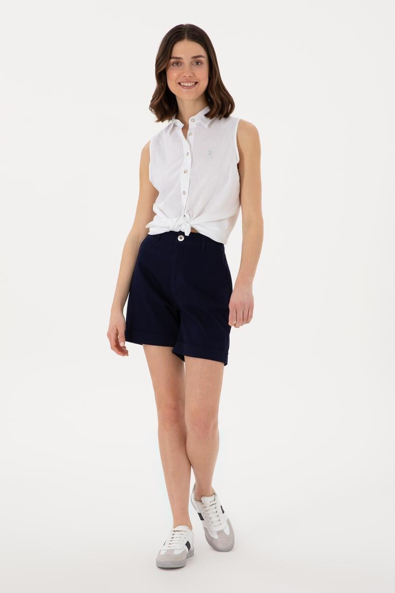 Kadın Beyaz Keten Karışımlı Kısa Kollu Gömlek - 50298111008