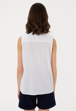 Kadın Beyaz Keten Karışımlı Kısa Kollu Gömlek - 50298111008