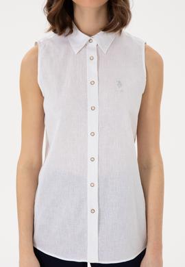 Kadın Beyaz Keten Karışımlı Kısa Kollu Gömlek - 50298111008