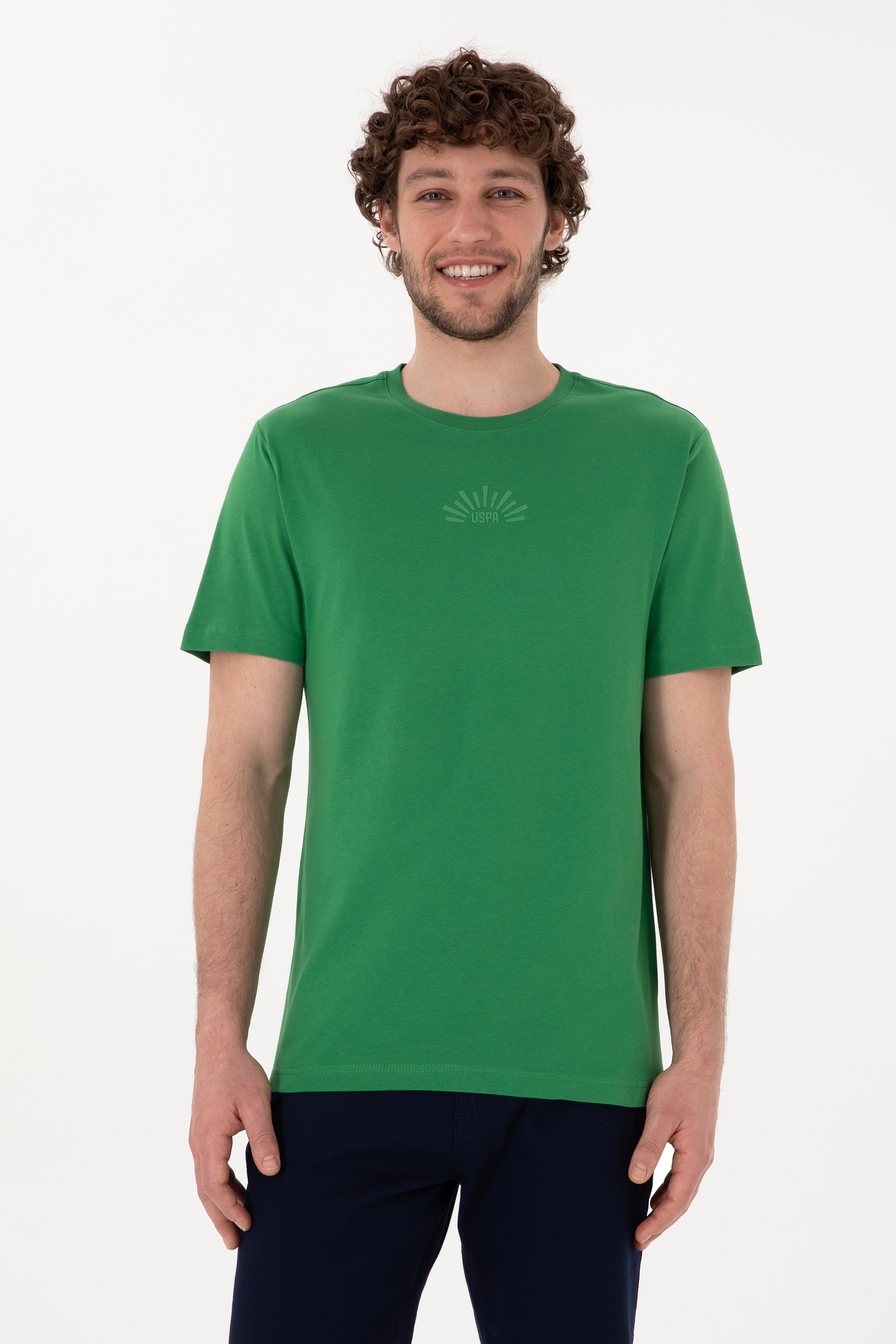 Erkek Regular Fit Bisiklet Yaka Yeşil Tişört - Image 1