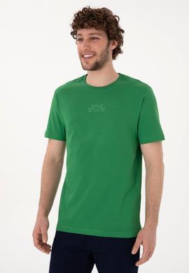 Erkek Regular Fit Bisiklet Yaka Yeşil Tişört - 50300268019