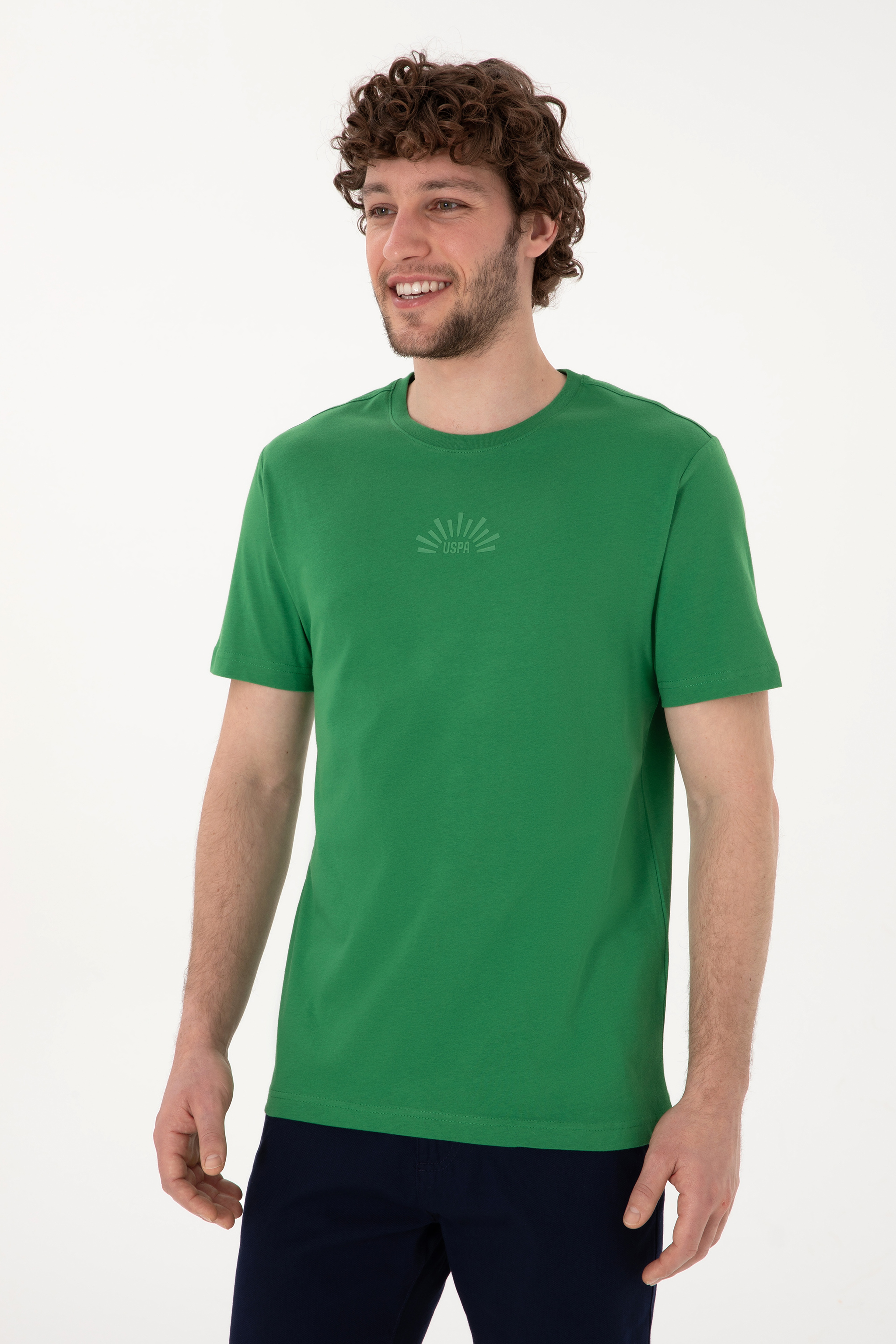 Erkek Regular Fit Bisiklet Yaka Yeşil Tişört - Image 3