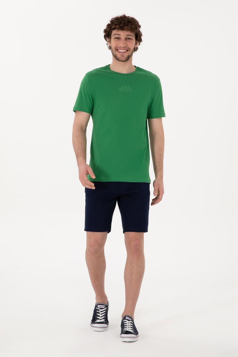 Erkek Regular Fit Bisiklet Yaka Yeşil Tişört - 50300268019