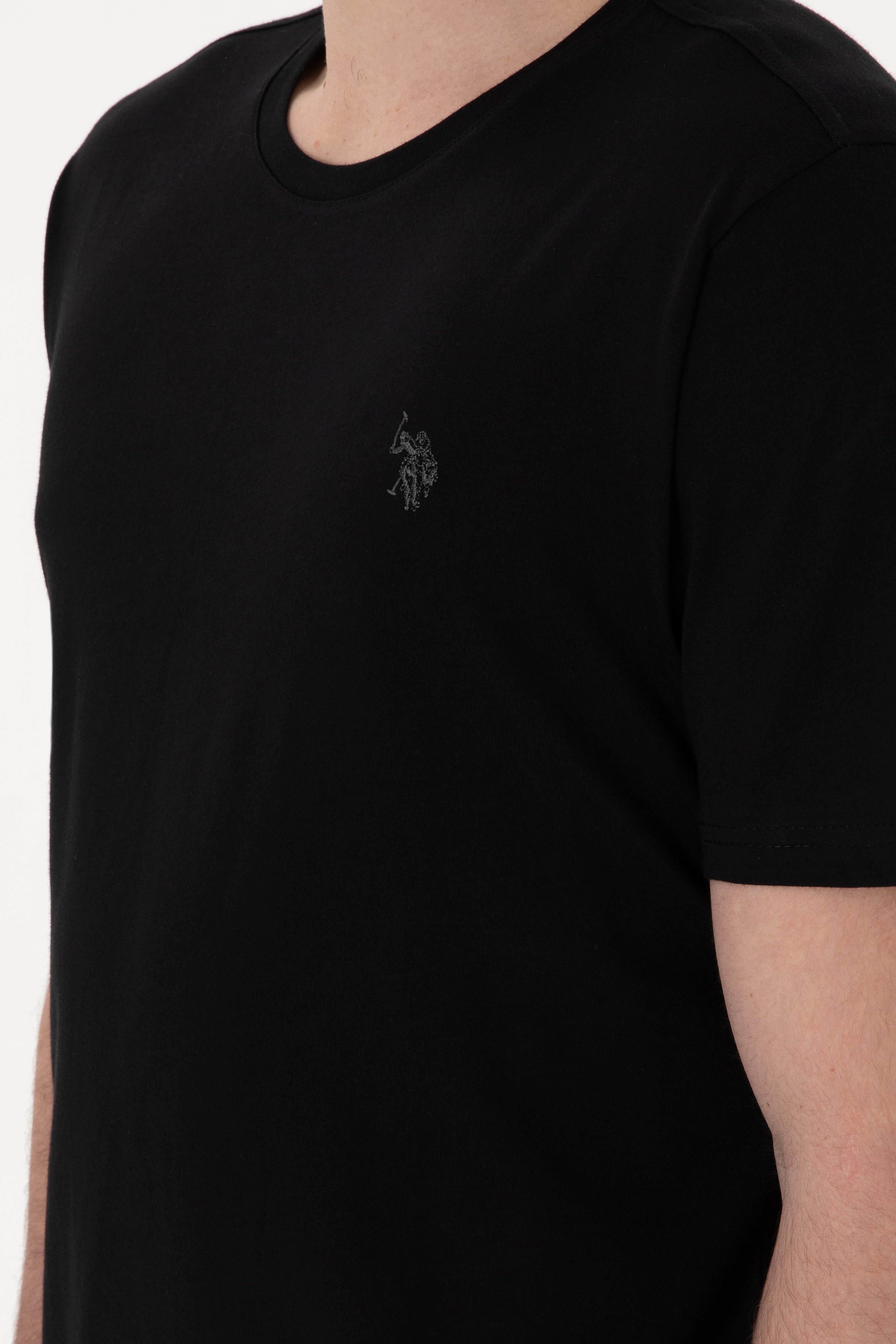 Erkek Regular Fit Bisiklet Yaka Siyah Basic Tişört - Image 7