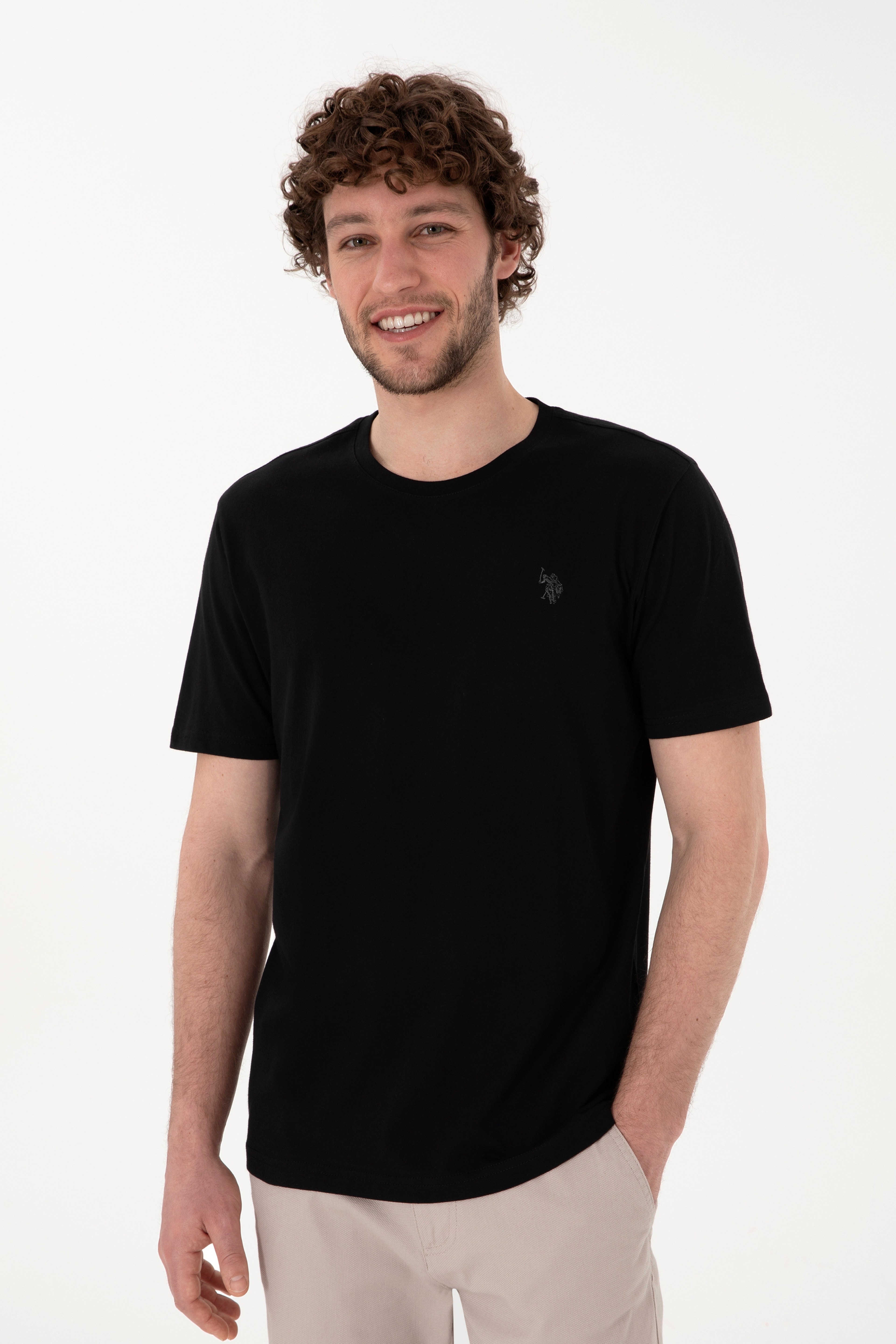 Erkek Regular Fit Bisiklet Yaka Siyah Basic Tişört - Image 3