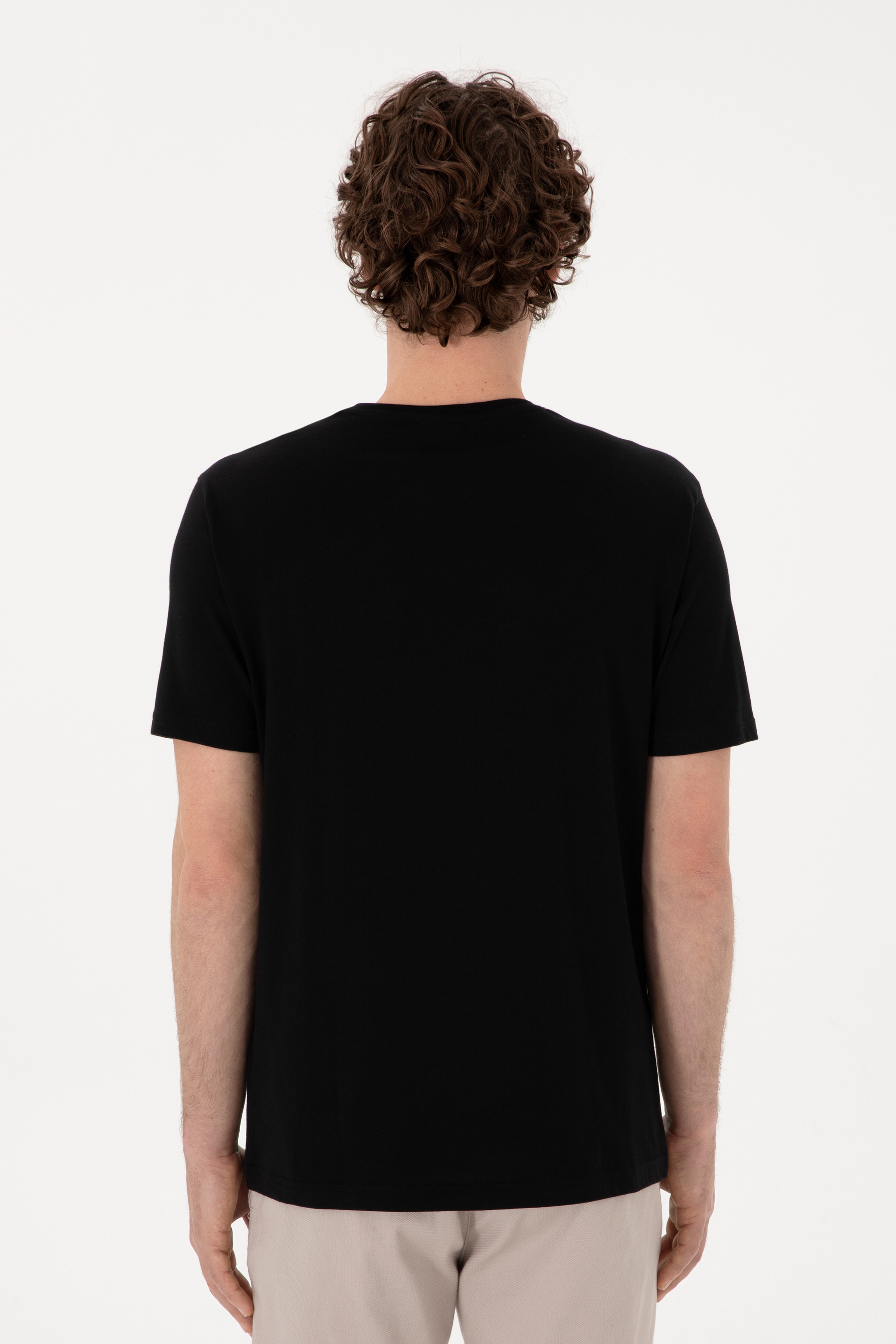 Erkek Regular Fit Bisiklet Yaka Siyah Basic Tişört - Image 5