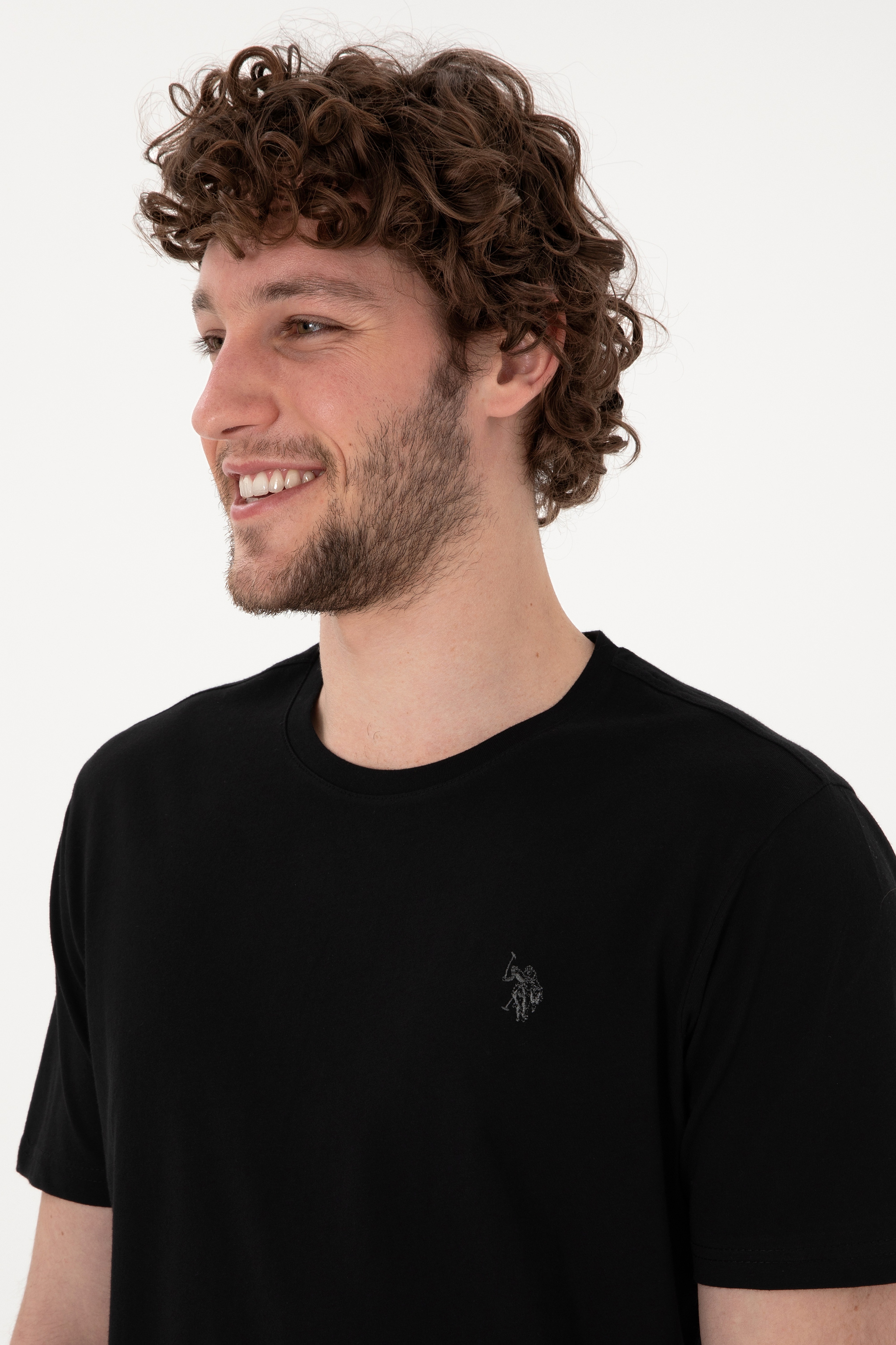 Erkek Regular Fit Bisiklet Yaka Siyah Basic Tişört