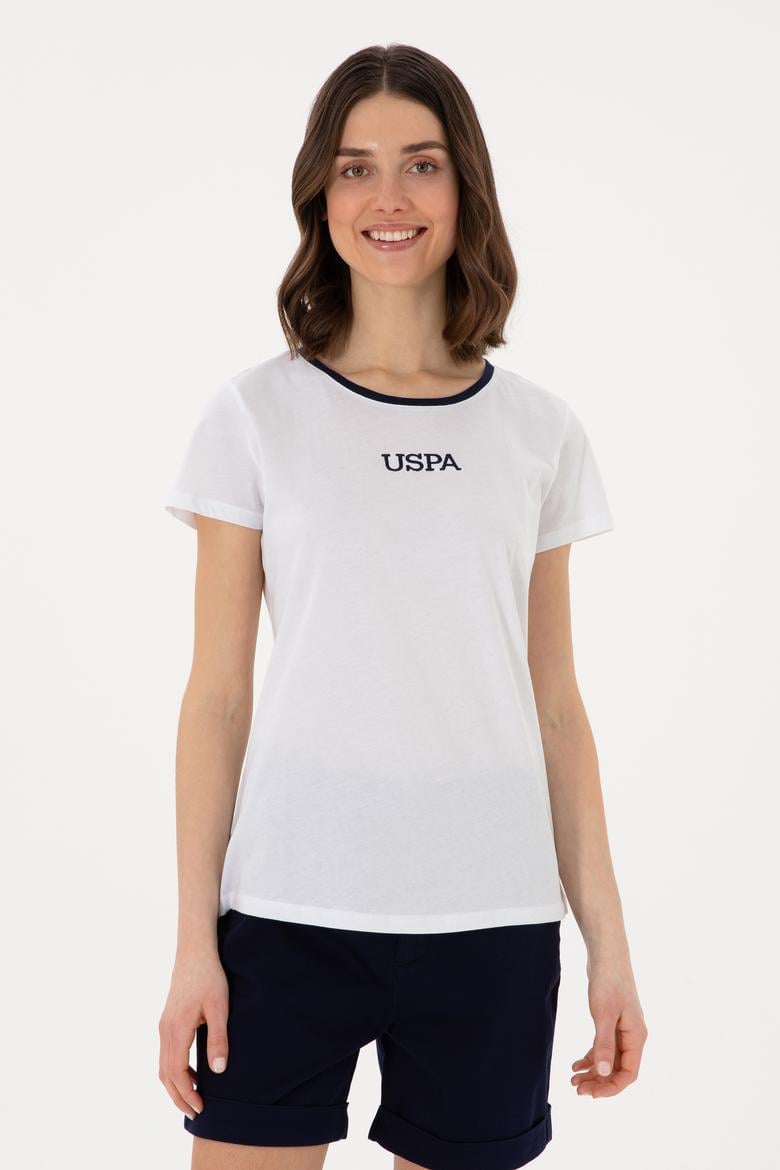 Kadın Beyaz Bisiklet Yaka Tişört