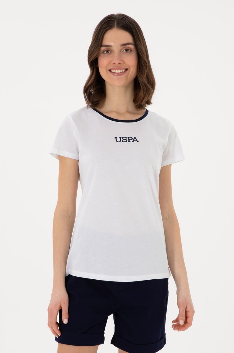 Kadın Beyaz Bisiklet Yaka Tişört