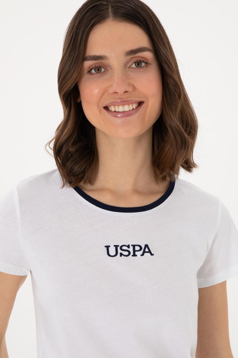 Kadın Beyaz Bisiklet Yaka Tişört - 50305765001