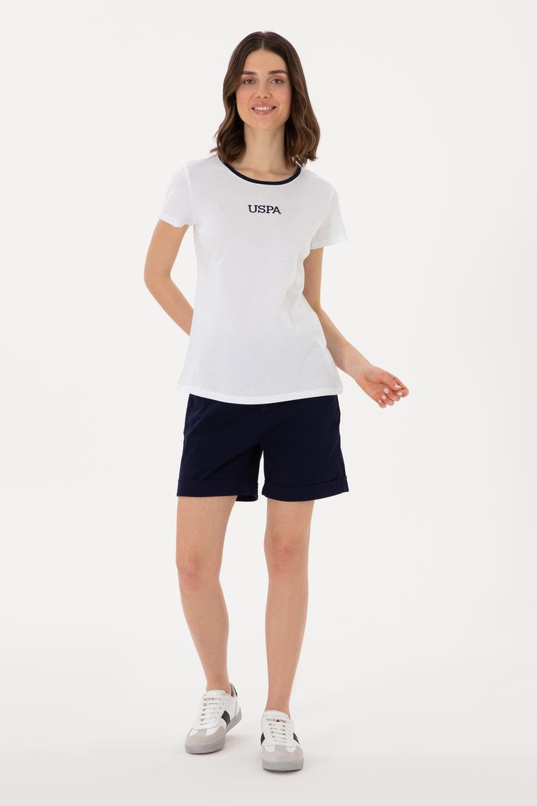 Kadın Beyaz Bisiklet Yaka Tişört - 50305765001