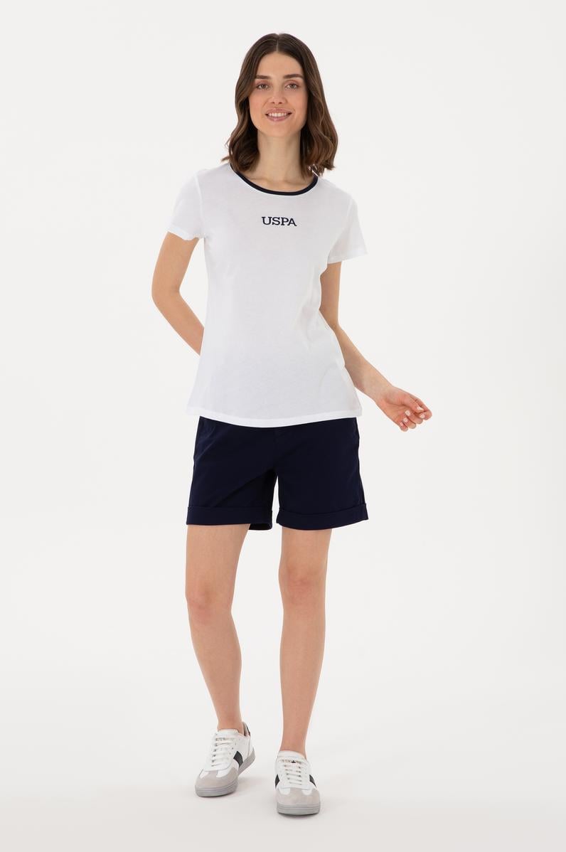 Kadın Beyaz Bisiklet Yaka Tişört