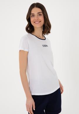 Kadın Beyaz Bisiklet Yaka Tişört - 50305765001