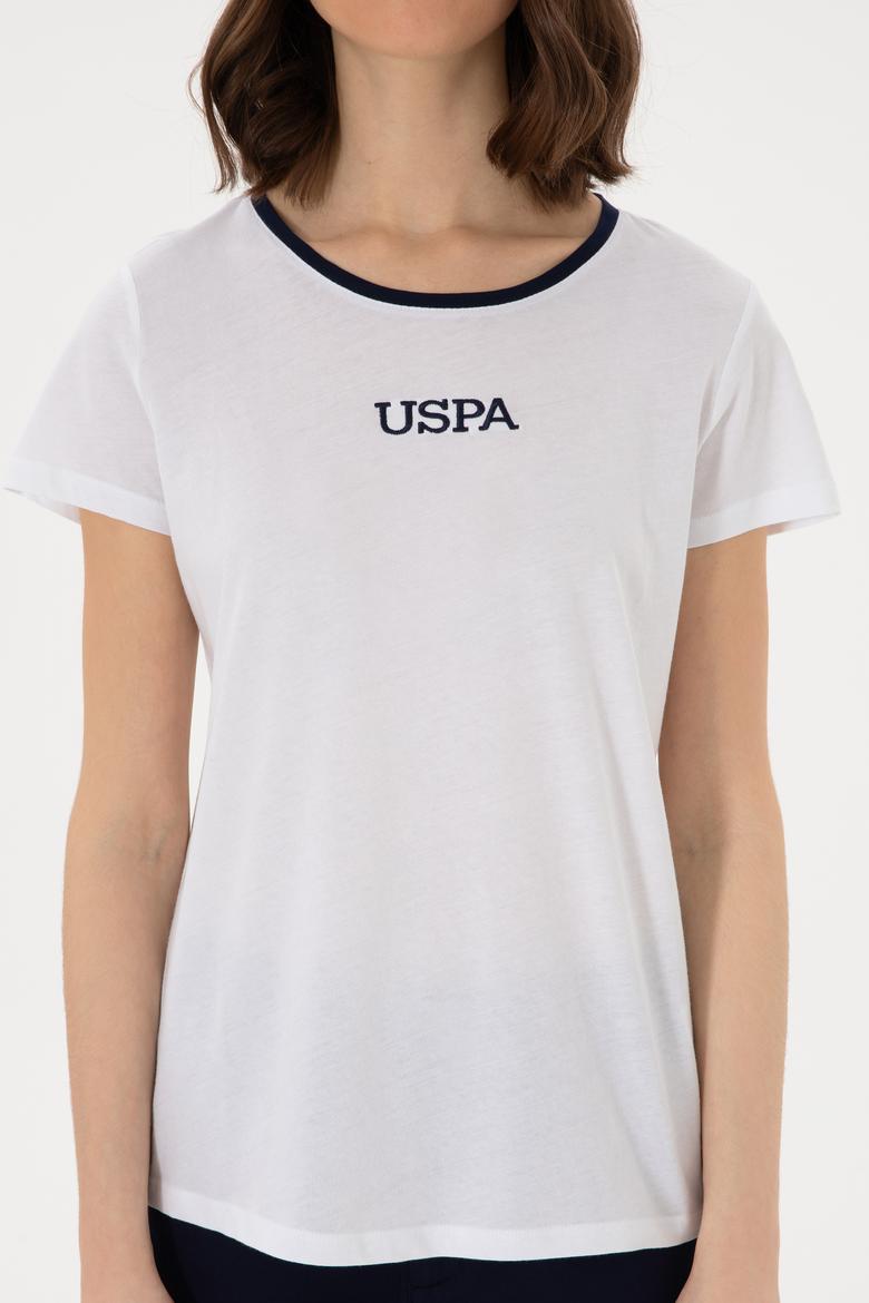 Kadın Beyaz Bisiklet Yaka Tişört - 50305765001