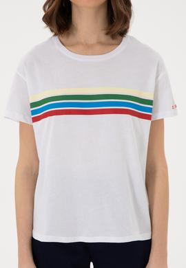 Kadın Beyaz Bisiklet Yaka Tişört - 50308639009