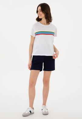 Kadın Beyaz Bisiklet Yaka Tişört - 50308639009