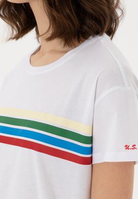 Kadın Beyaz Bisiklet Yaka Tişört - 50308639009