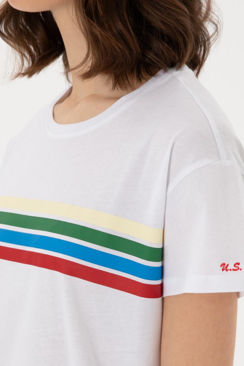 Kadın Beyaz Bisiklet Yaka Tişört - 50308639009