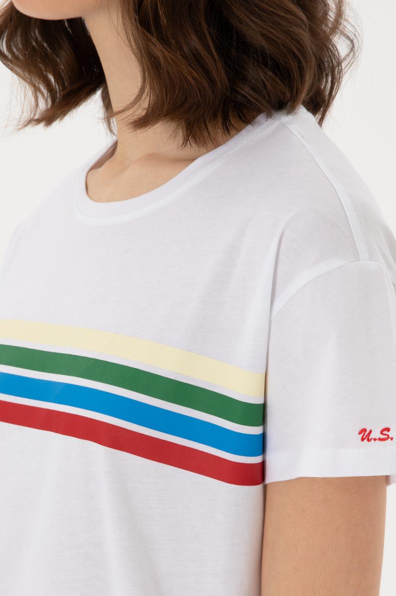 Kadın Beyaz Bisiklet Yaka Tişört