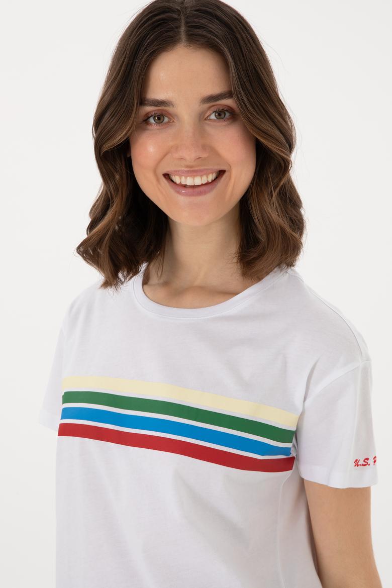 Kadın Beyaz Bisiklet Yaka Tişört - 50308639009