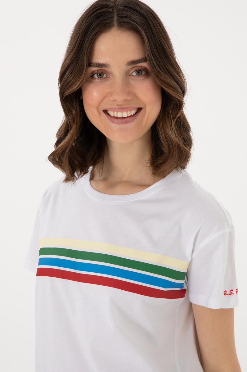 Kadın Beyaz Bisiklet Yaka Tişört