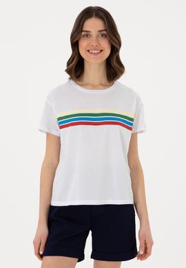 Kadın Beyaz Bisiklet Yaka Tişört - 50308639009