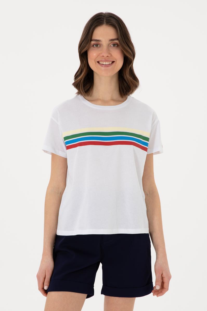 Kadın Beyaz Bisiklet Yaka Tişört