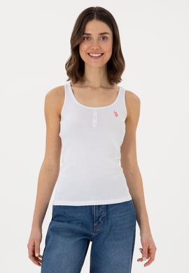 Kadın Beyaz Kolsuz Bisiklet Yaka Basic Tişört - 50300895003