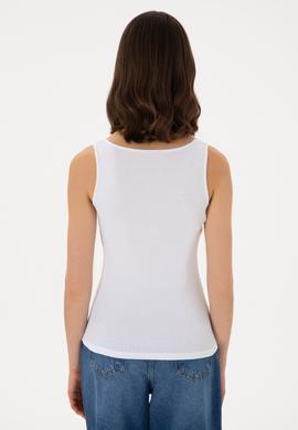 Kadın Beyaz Kolsuz Bisiklet Yaka Basic Tişört - 50300895003