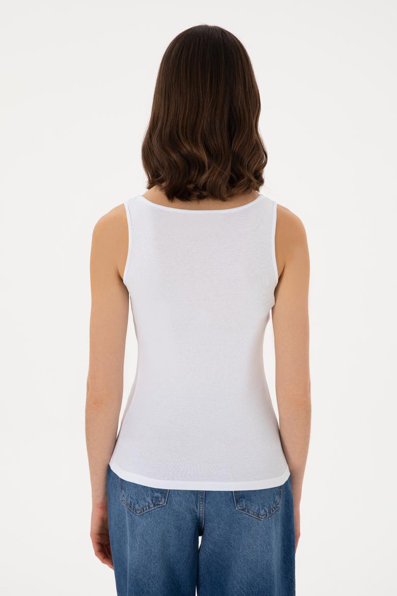 Kadın Beyaz Kolsuz Bisiklet Yaka Basic Tişört - 50300895003