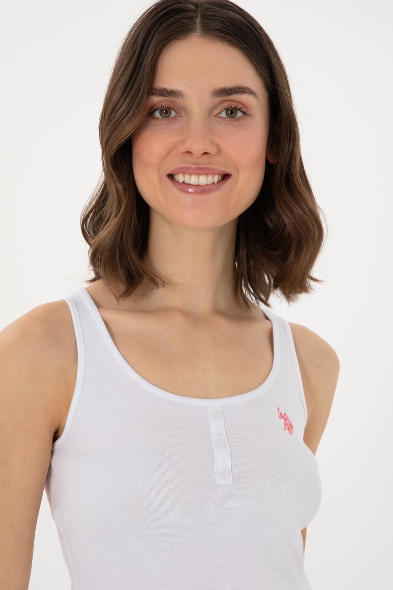 Kadın Beyaz Kolsuz Bisiklet Yaka Basic Tişört - 50300895003