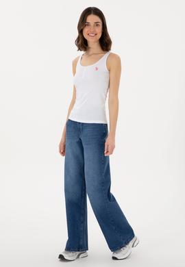 Kadın Beyaz Kolsuz Bisiklet Yaka Basic Tişört - 50300895003